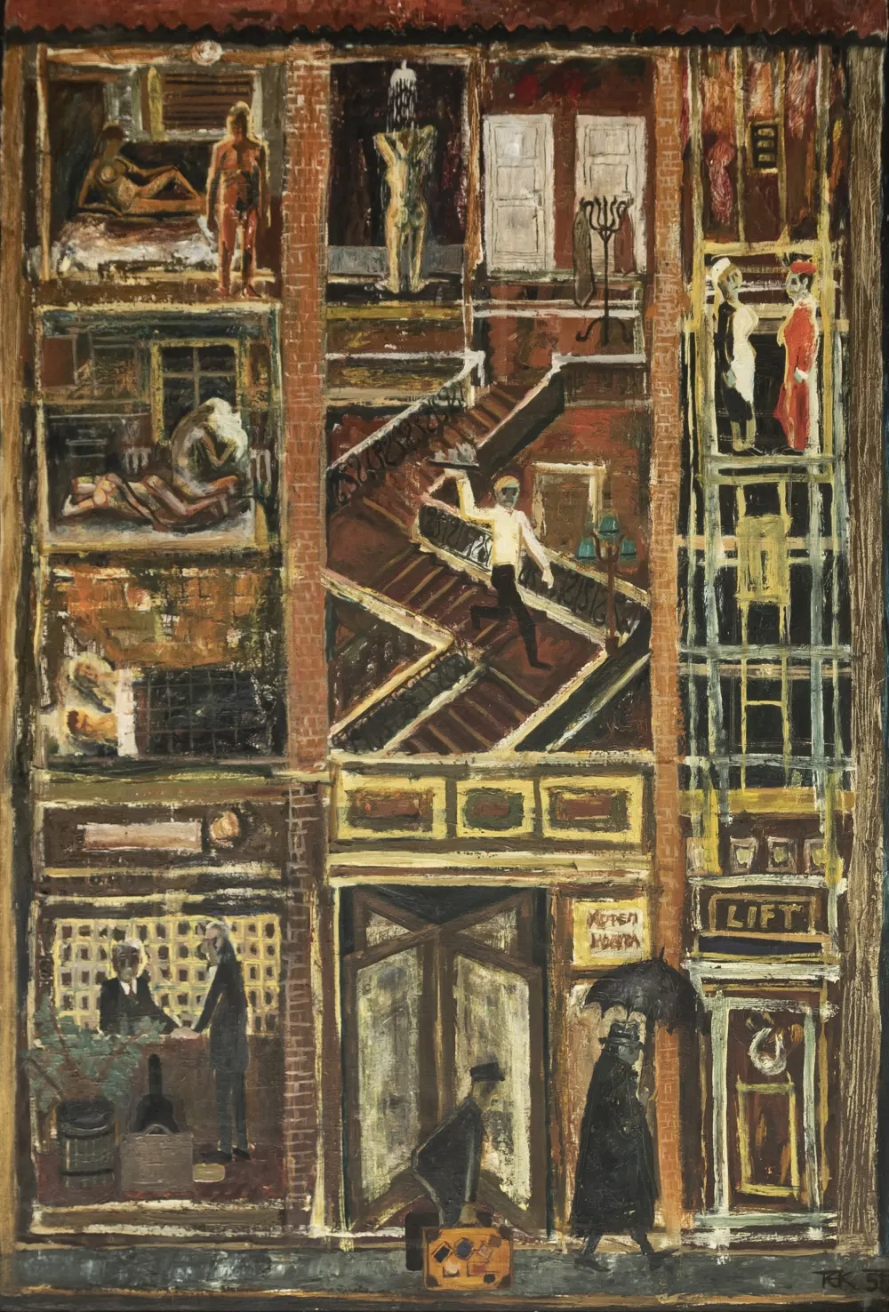 Hotel, 1955, oil painting by Slovene painter Melita Vovk.