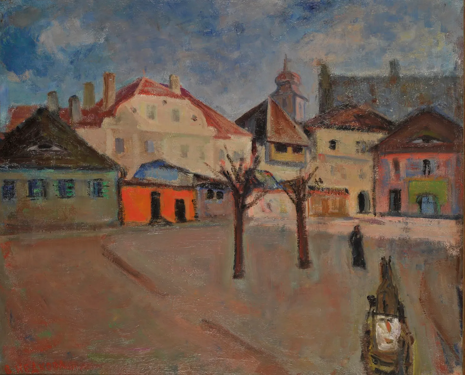 Starinen ploštad – Sibiu (Ancient Square – Sibiu), oil painting by Bulgarian painter Vera Nedkova.