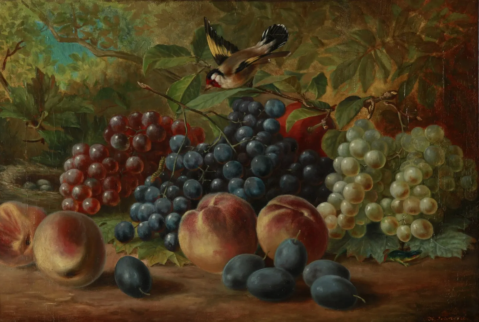 Mrtva priroda sa češljugarom (Still life with a goldfinch), oil painting by Serbian painter Katarina Ivanović.