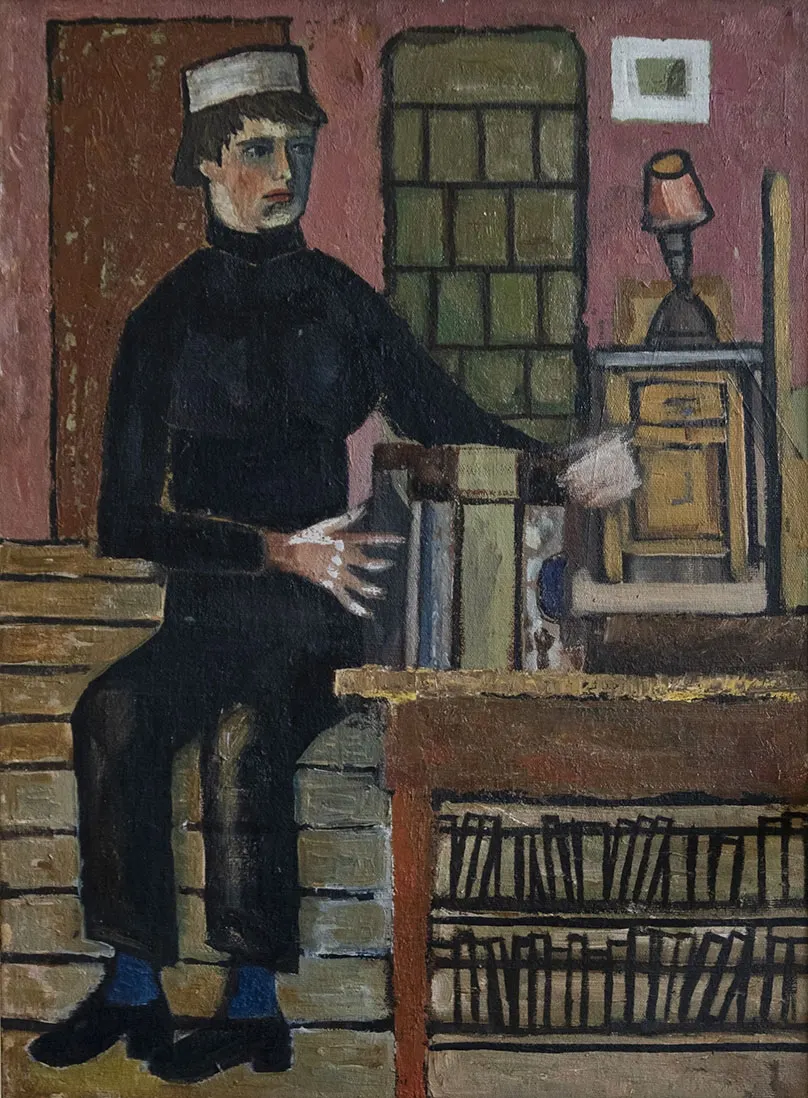 Self-portrait, oil painting by Slovene painter Melita Vovk.